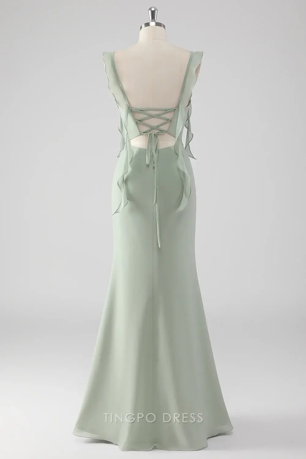 Elegant Sweetheart Neck Ruffle Strap Side Slit Mermaid Maxi Dress with Criss - Cross Back Prom Dress